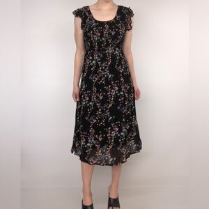 Ripe Maternity Millie Floral Ruffle Button Back Midi Dress Black Size S